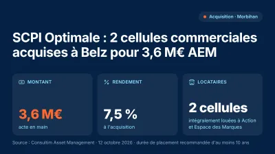SCPI Optimale : 2 cellules commerciales acquises à Belz pour 3,6M€ AEM