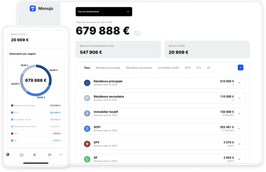 Monujo — interface desktop et mobile