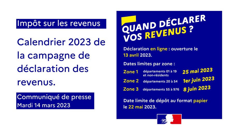 Calendrier déclaration 2023 revenus