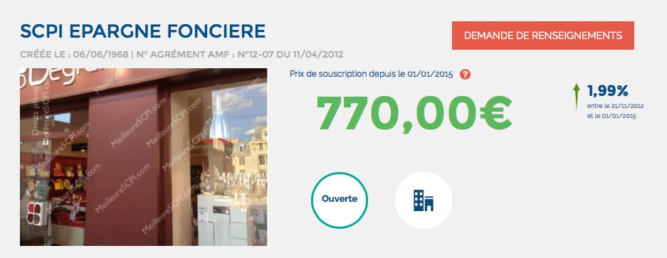 SCPI Epargne Foncière prix 2016 SCPI Epargne Fonciere_prix_2016