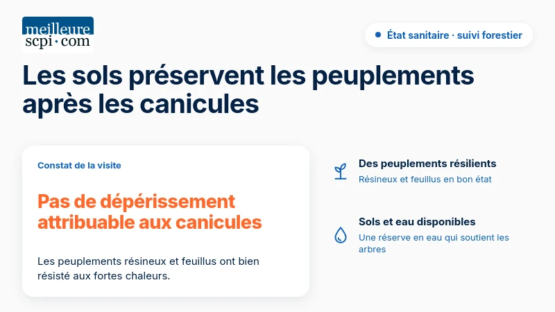 Après les canicules, les peuplements résineux et feuillus ne présentent pas de dépérissement attribuable aux fortes chaleurs.