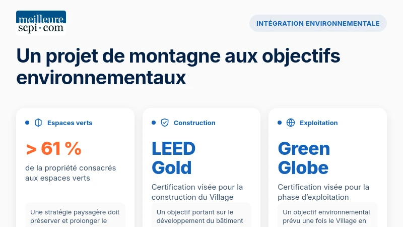 Club Med Tremblant : plus de 61 % de la propriété consacrés aux espaces verts, avec les certifications LEED Gold et Green Globe visées.