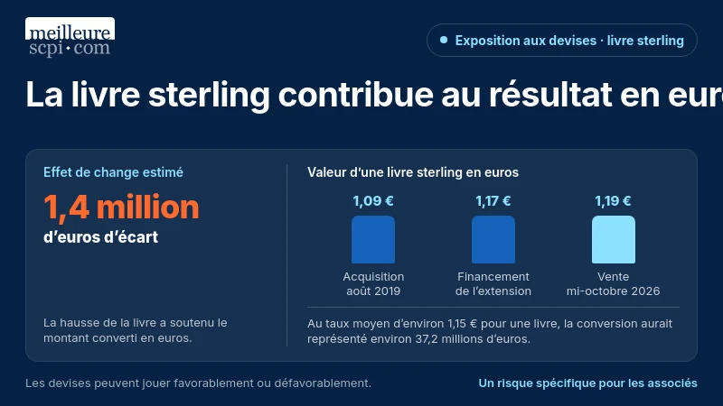 Le change ajoute 1,4 million d’euros au résultat converti : la livre vaut environ 1,19 € à la vente contre 1,15 € en moyenne.