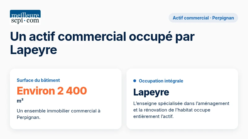 Actif commercial de CRISTAL Life à Perpignan : environ 2 400 m², entièrement occupé par Lapeyre.