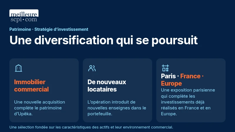 L’acquisition renforce la diversification d’Upêka avec de nouveaux locataires et une exposition supplémentaire à Paris, en complément de ses investissements en France et en Europe.